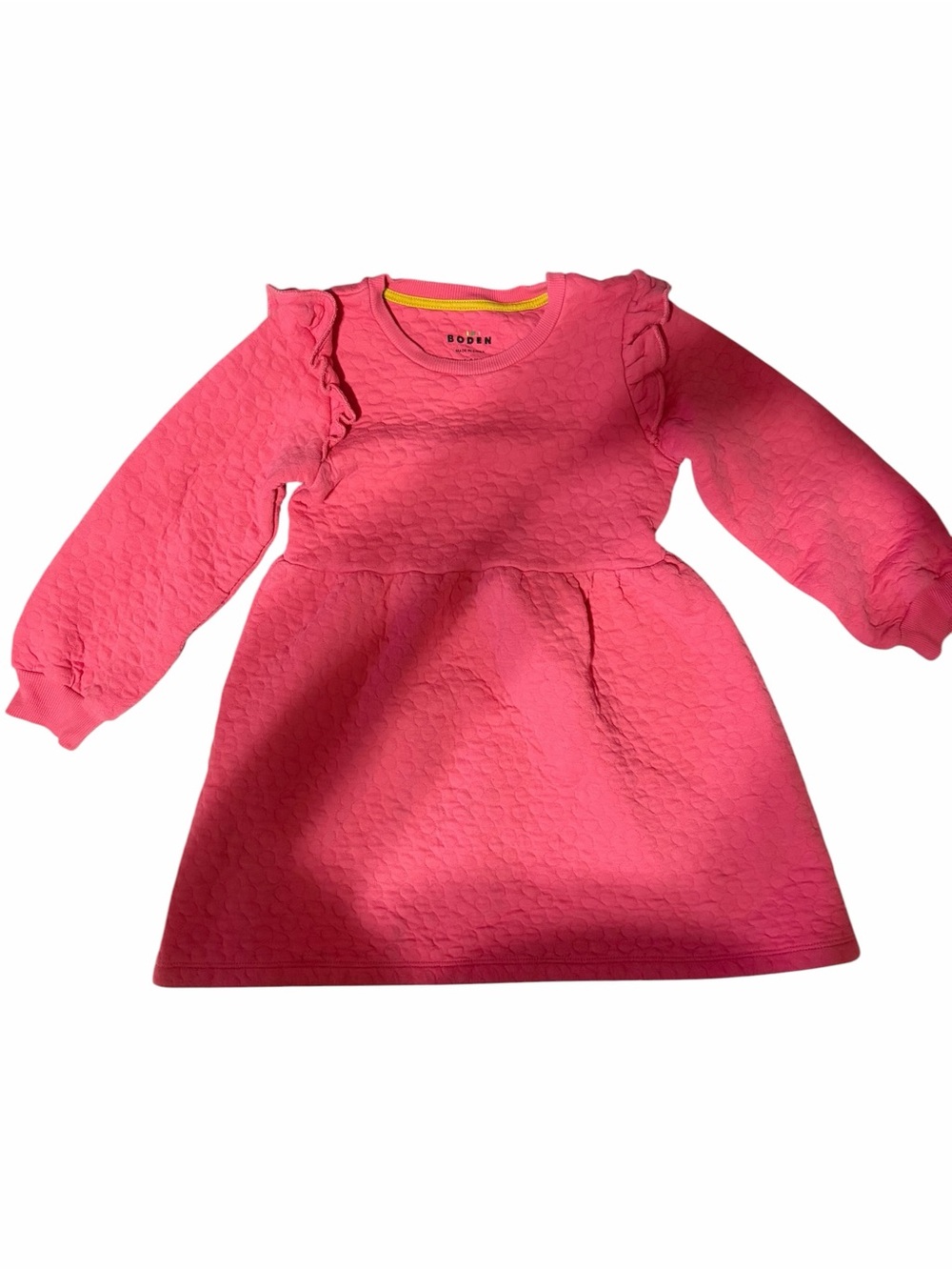 Mini Boden Bright Pink Quilted Crewneck Top with Yellow Trim